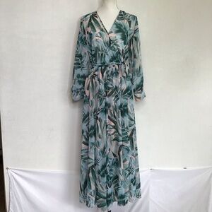Kate & lily Women Green and Blue Resort Wear Gown with Bishop Sleeves dress SZ S